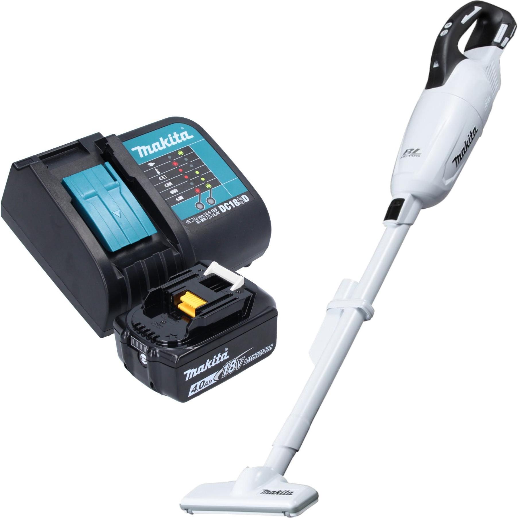 Makita DCL 281 FSM1W Akku Staubsauger 18 V weiss Brushless + 1x Akku 4,0 Ah + Ladegerät, Staubsauger, Weiss