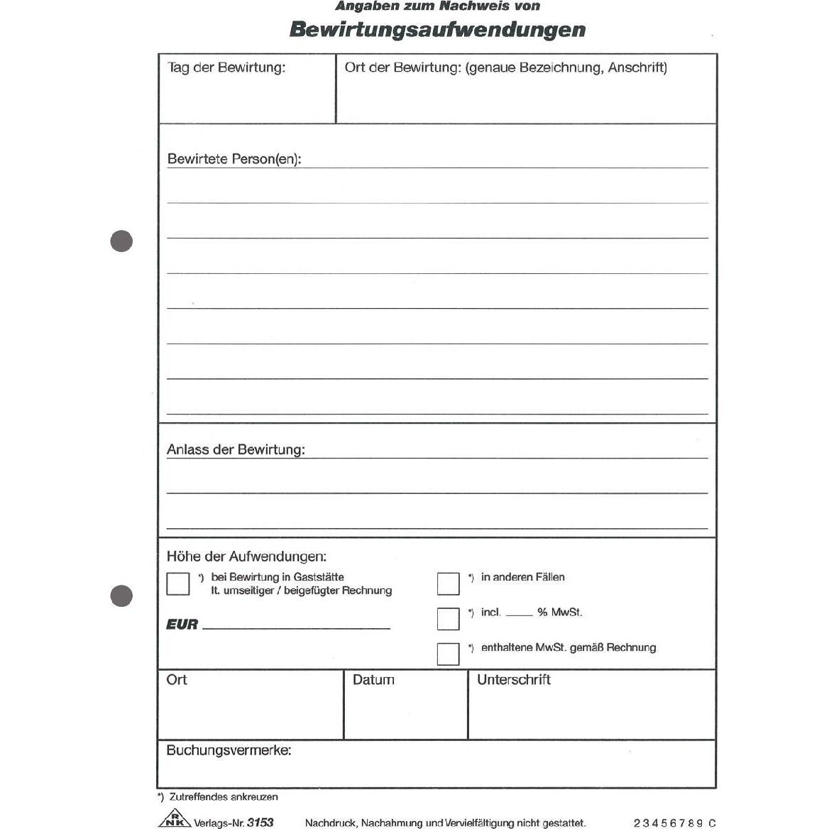 Rnk, Formular, Bewirtungsspesenblock A5 (50 x)
