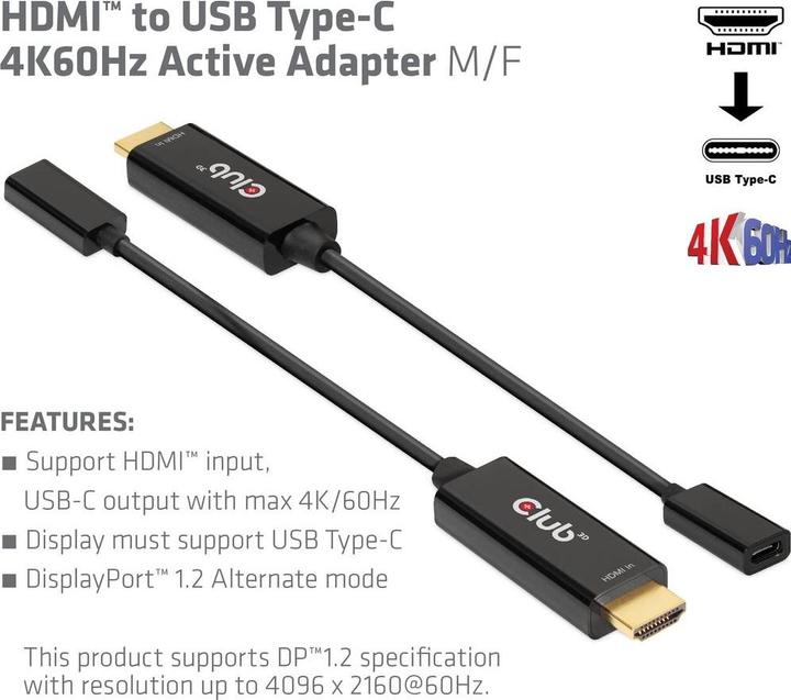 Actual product image Club 3D HDMI (Typ A) — USB C (USB-C, 22 cm)
