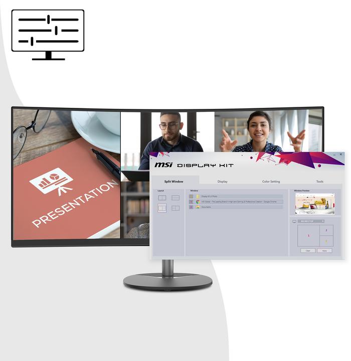 Produktbild MSI PRO MP341CQDE 86,36cm 34Zoll VA 3440x1440 21:9 300cd/m2 4ms HDMI DP Black (P) (3440 x 1440 Pixel, 34")