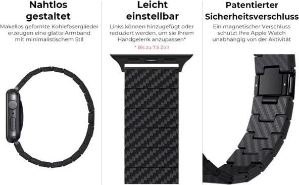 Immagine prodotto Pitaka Bracciale moderno con maglie in fibra di carbonio 38-40 mm (38 mm, 40 mm, Fibra di carbonio)