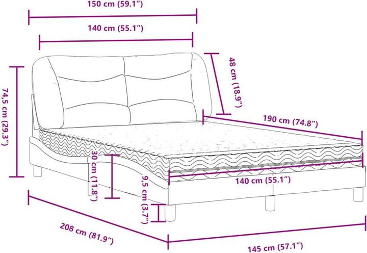 Produktbild vidaXL Bett (140 x 190 cm)