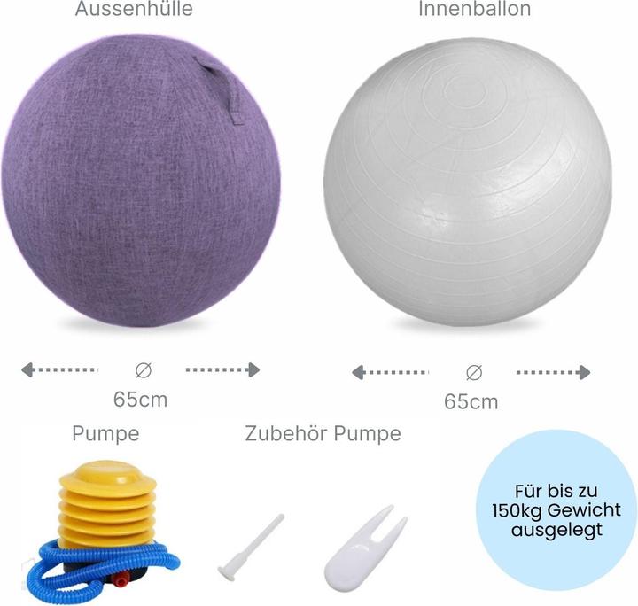 Produktbild Hermex Sitzball mit Schutzhülle Yoga-Ball Gymnastikball Fitnessball (65 cm)