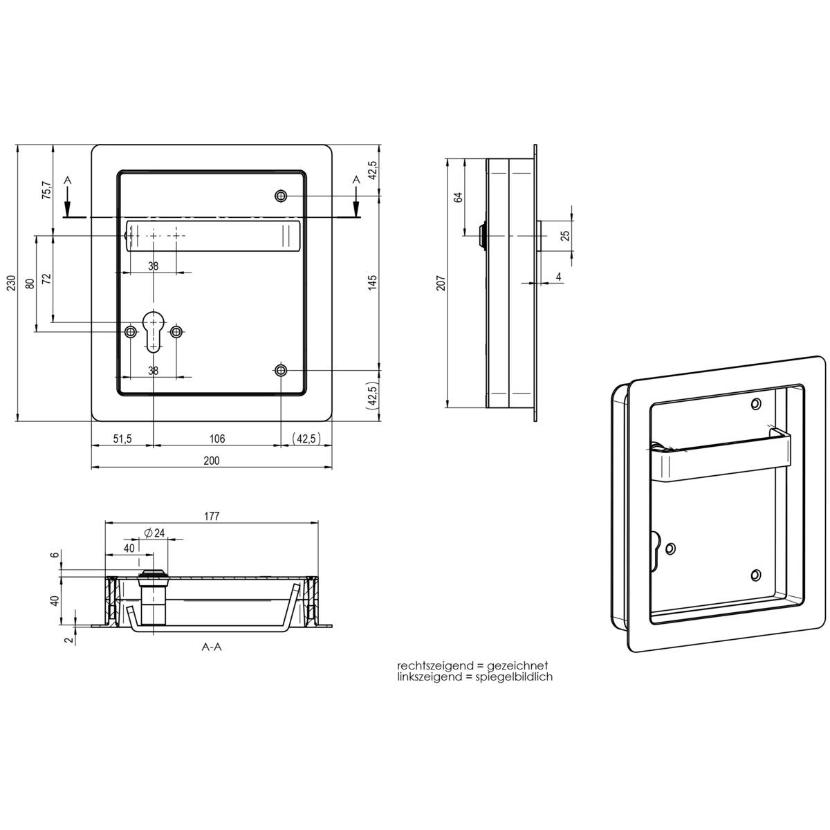 Thumbnail - Ogro, Türgriff + Fenstergriff, Einlass-Flachdrückergarnituren 8937B, Tiefe 40 mm (Türgarnitur)