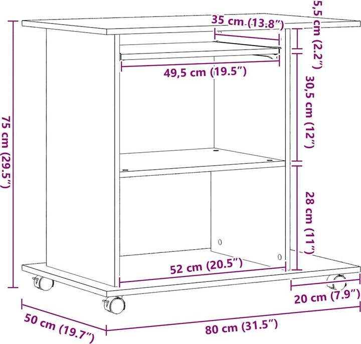 Immagine prodotto VidaXL Computertisch (80 x 50 x 75 cm)