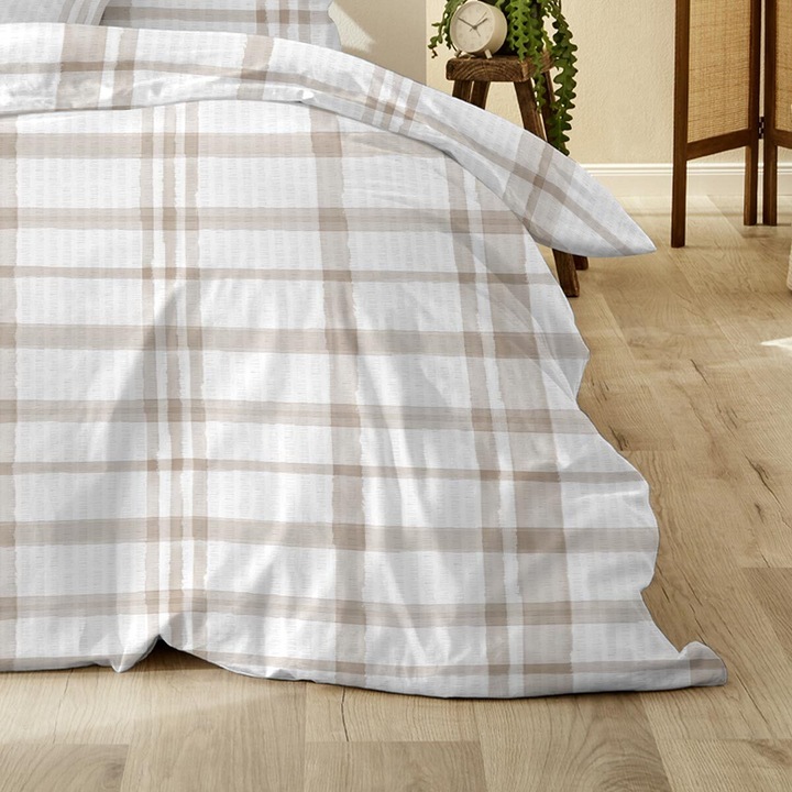 Actual product image Enrico Coss Baumwoll Seersucker Bettwäsche Lexington beige (Bedding set, 155x220 cm + 80x80 cm)