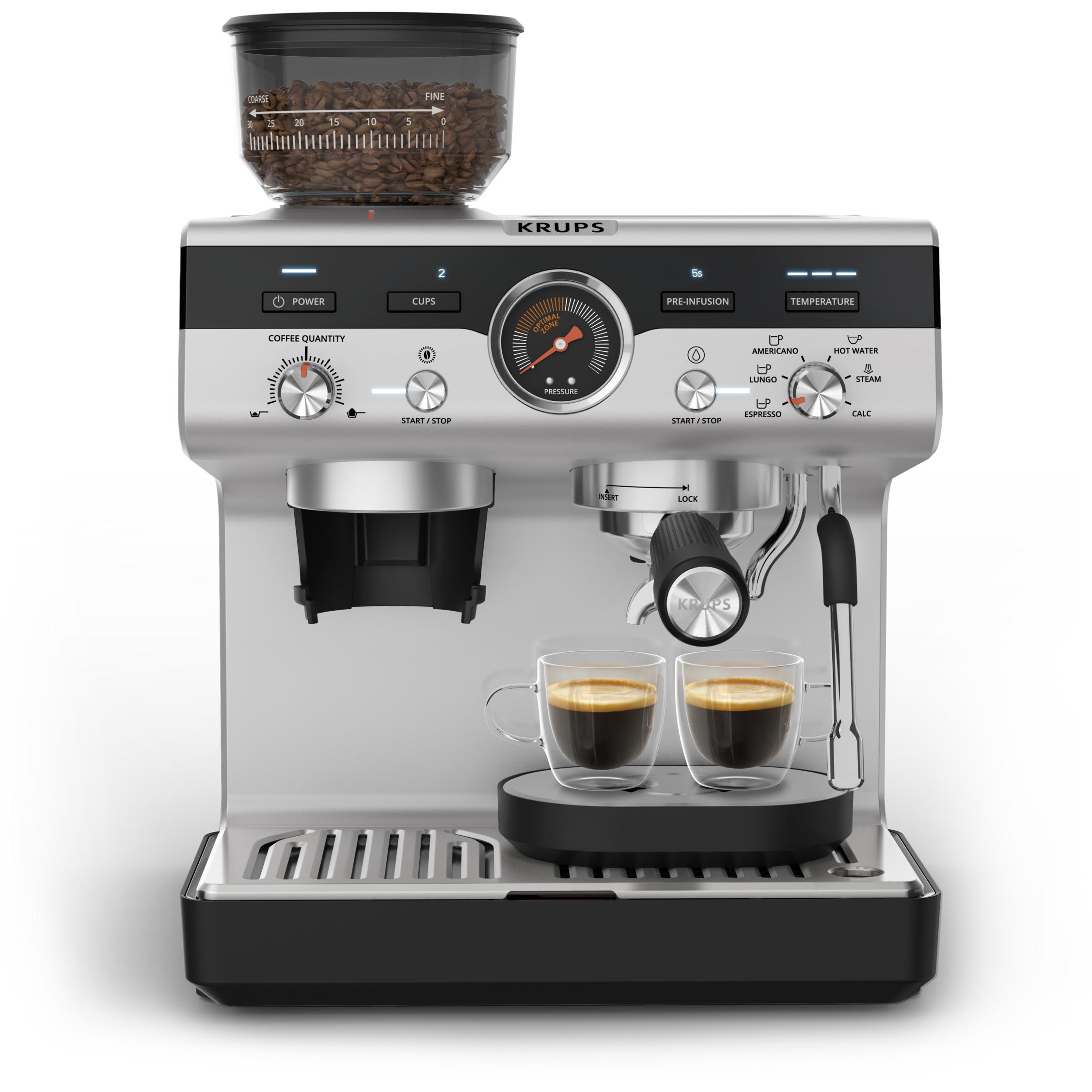 Krups Precisione XP801T, Macchina per caffè con portafiltro, Nero, Argento