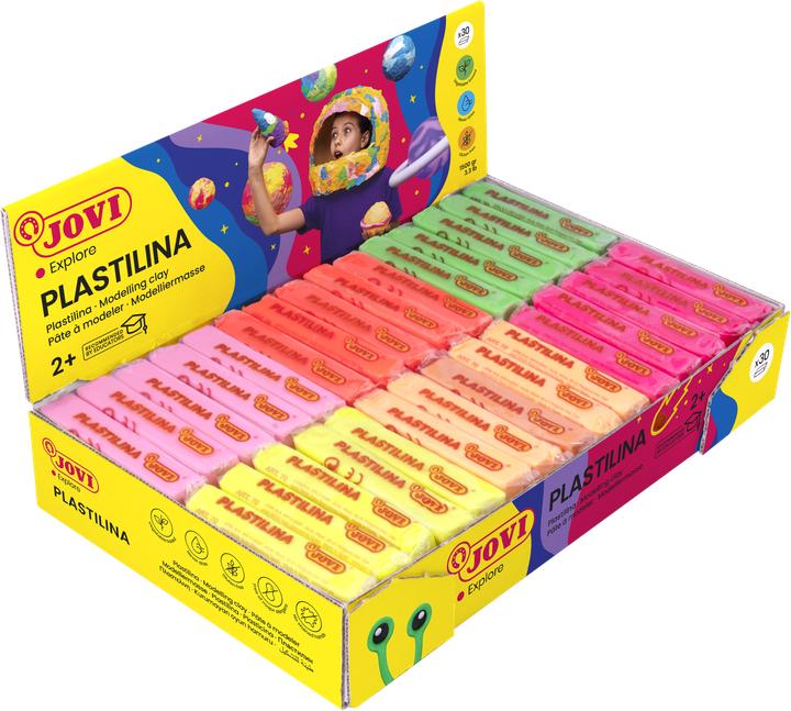Jovi Plastilina display, modelling clay, assorted fluorescent colours, 30 x 50 g (5 x 6 colours)