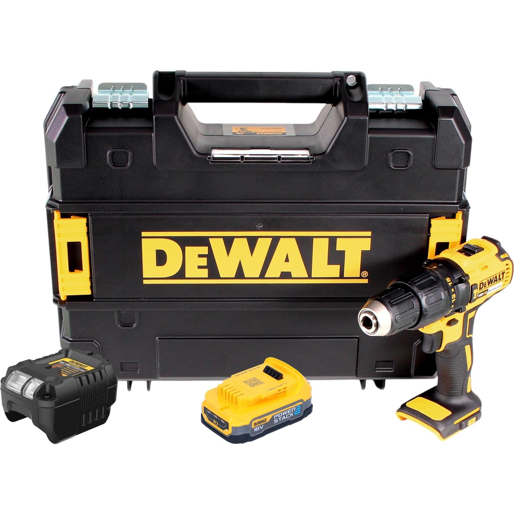DeWalt, Bohrmaschine + Akkuschrauber, DCD 778 E1T Akku Schlagbohrschrauber 18 V 65 Nm Brushless + 1x Powerstack Akku 1,7...