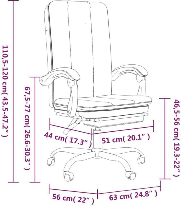 Produktbild vidaXL Bürostuhl mit Liegefunktion (46.50 - 56 cm)