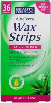 Beauty Formulas Wax Strips Hair Remover Aloe Vera Facial And Bikini Area Hair Removal Patches 36