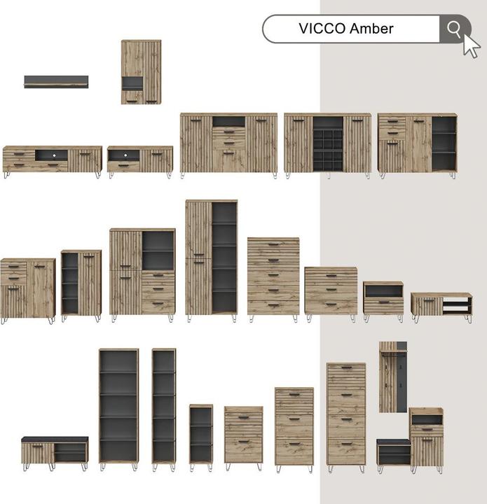 Produktbild Vicco Schuhkipper Amber, Eiche Wotan, 60 x 168 cm mit 4 Fächern