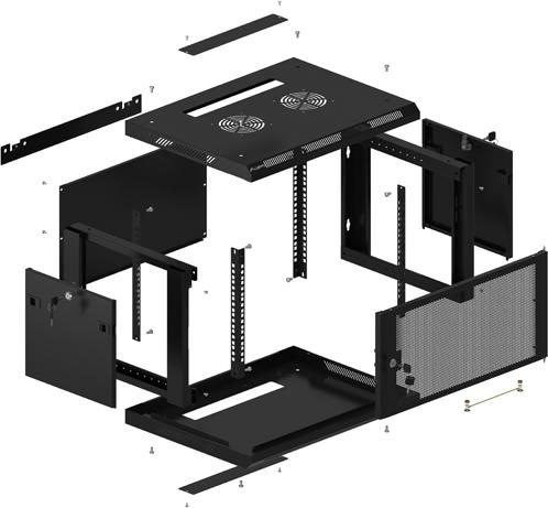 Produktbild Lanberg Nástěnná jednodílná skříň 19", 6U/600x450, (v rozloženém stavu), perforované dveře, černá ( (10.86 HE, 19 Zoll Rack)