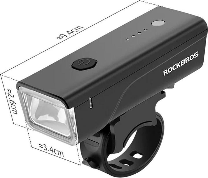 Actual product image Rockbros 24510003001 front bicycle light 260 lm + USB-C - USB-A cable - black (260 lm, 260 lm)