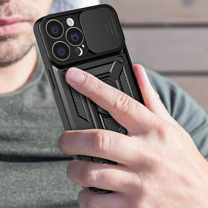 Actual product image Hurtel Hybrid Armor Camshield case for iPhone 14 Plus armored case with camera cover black (Apple iPhone 14 Plus)