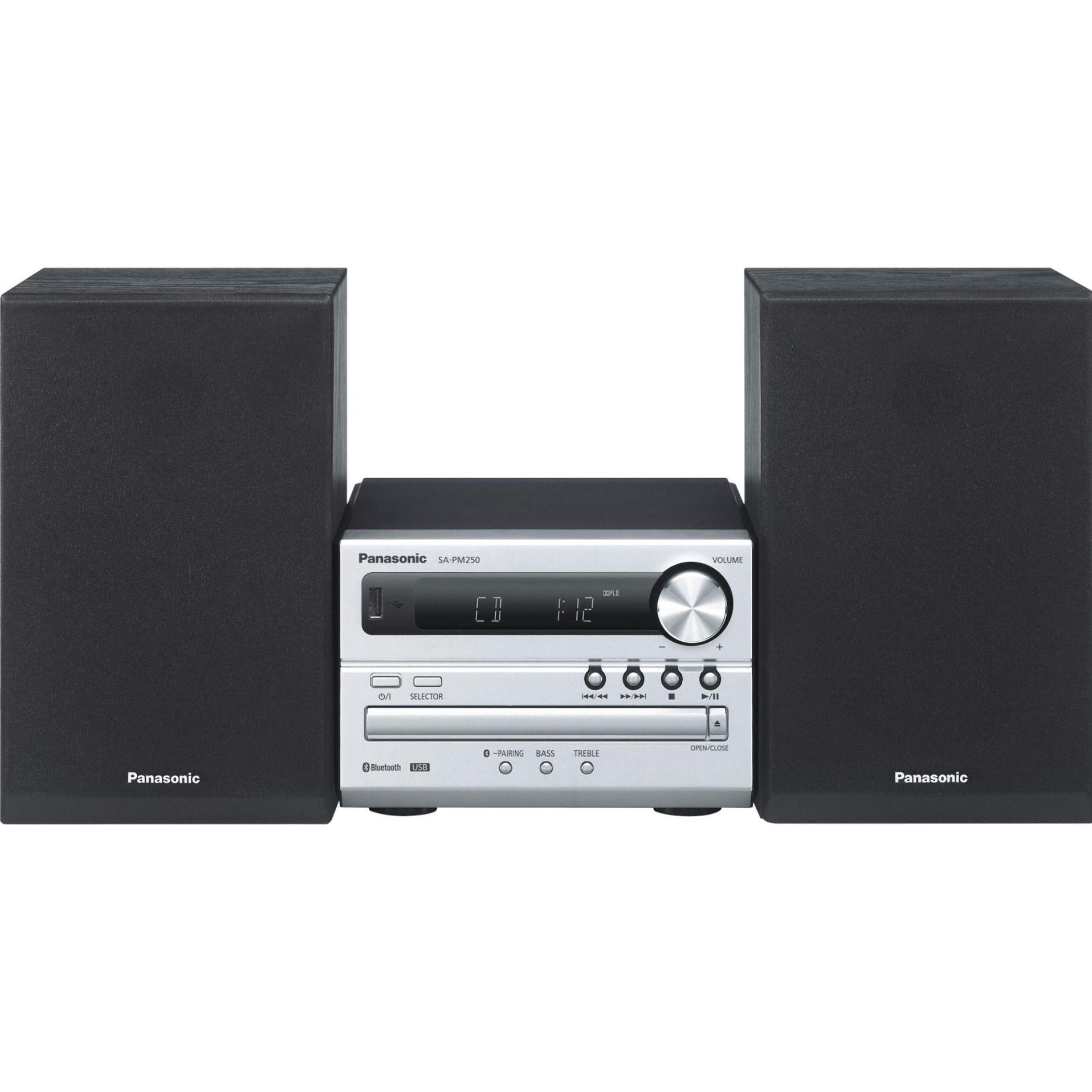 Panasonic Sc-Pm250begs (Bluetooth, CD Player, 2x 5 W), Stereoanlage, Silber, Schwarz