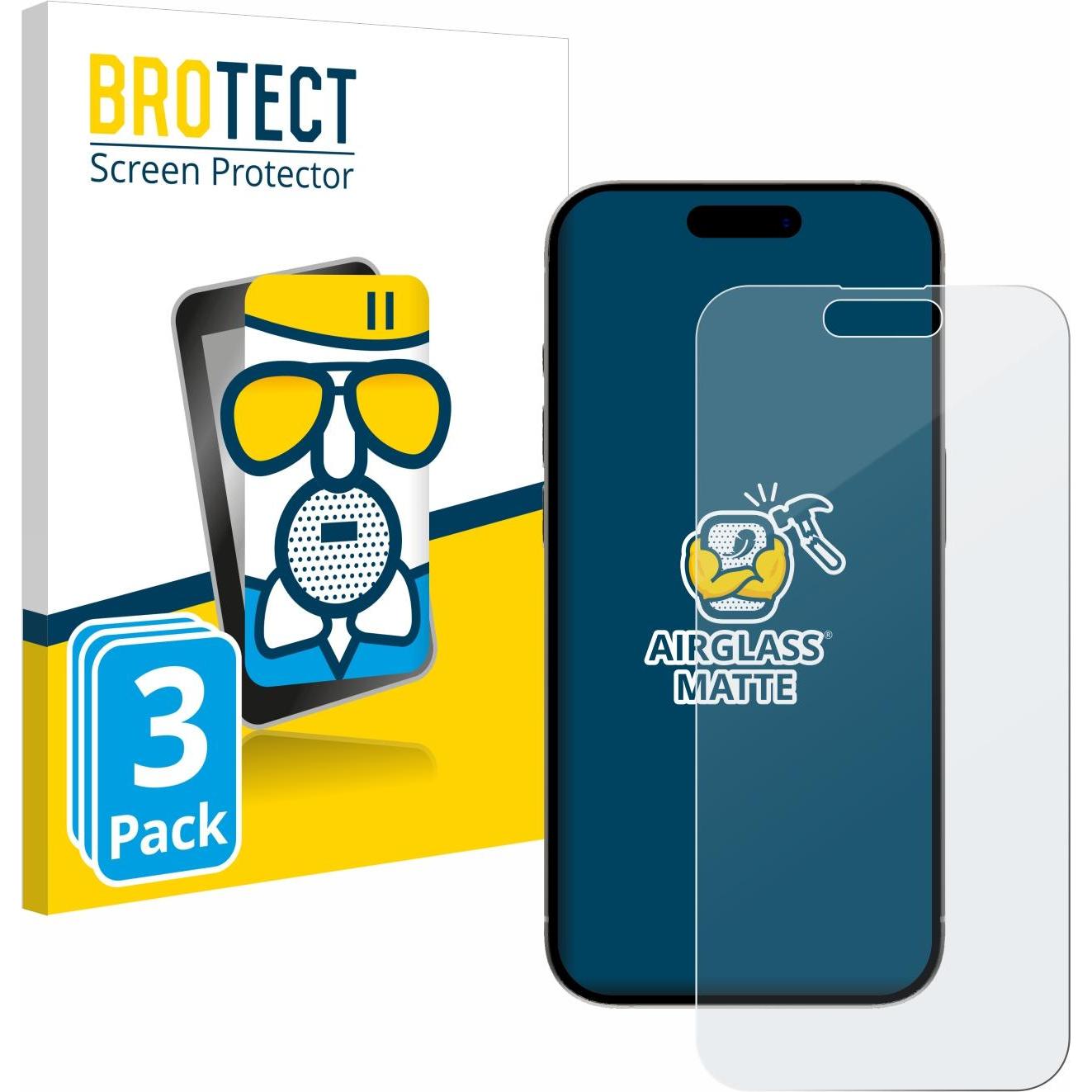 BROTECT AirGlass Panzerglasfolie Matt (3 Stück, Apple iPhone 15), Smartphone Schutzfolie, Grau