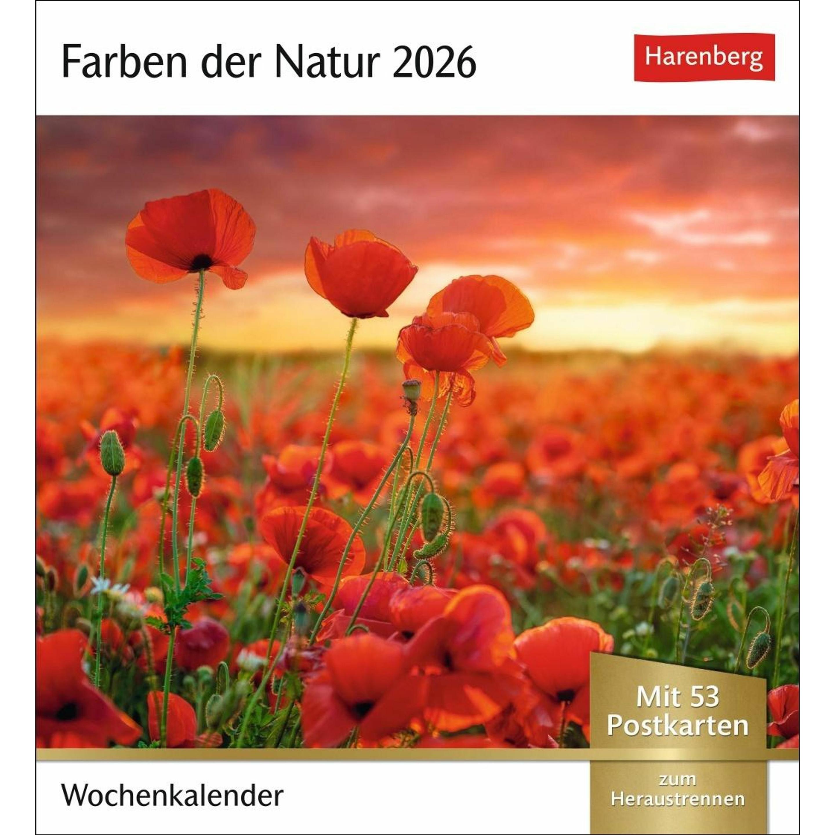 Harenberg Farben der Natur Postkartenkalender 2026 - Wochenkalender mit 53 Postkarten (3309952)