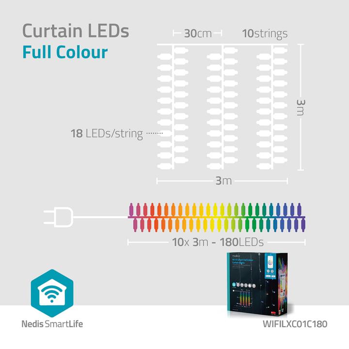 Image du produit Nedis LED décoratives SmartLife | Wi-Fi | RGB | 180 LED | 3 m | Android™ / IOS (0.20 m)