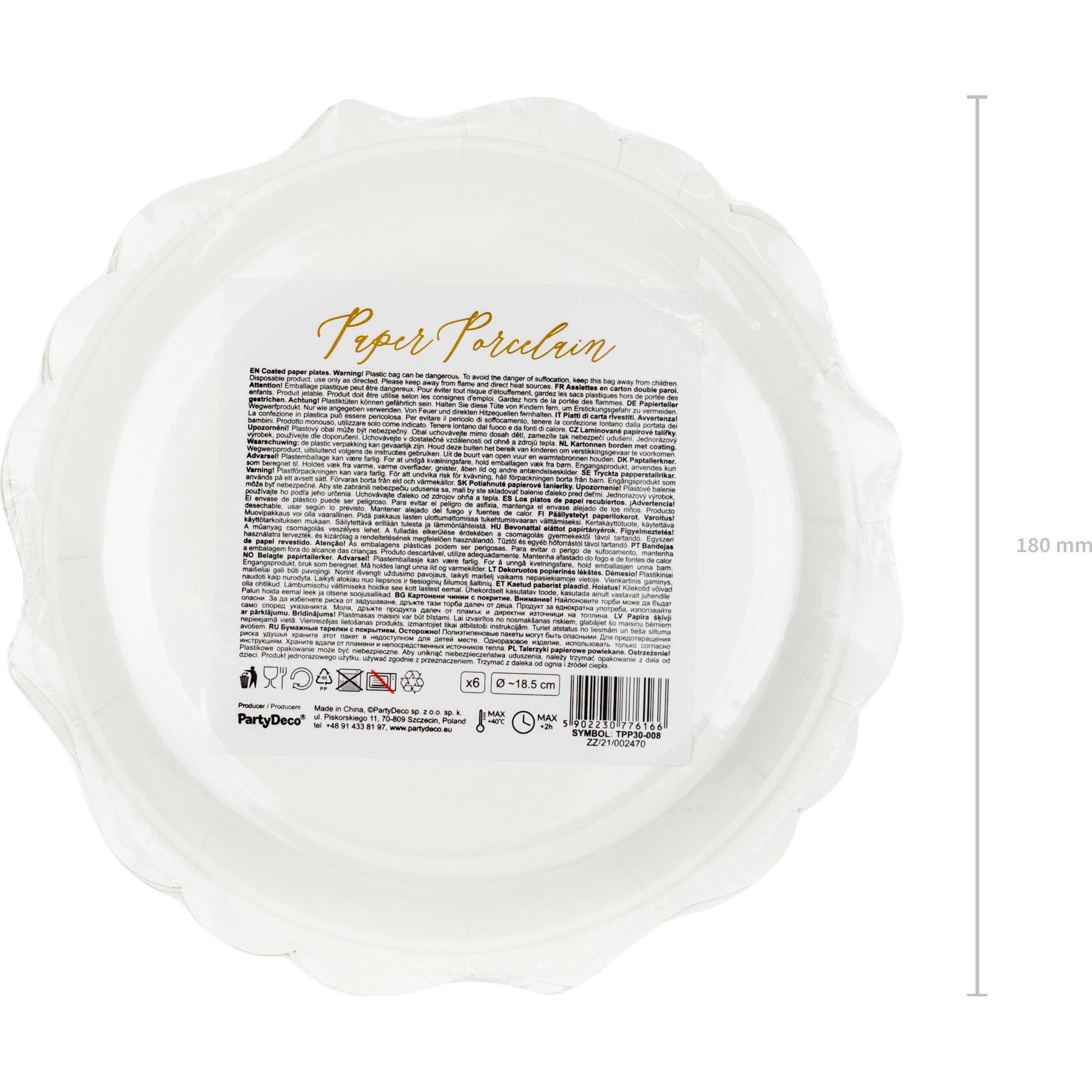 Thumbnail - Partydeco, Einweggeschirr, Pappteller - Weiss mit Goldrand 18cm (6 Stk.) (6 x)