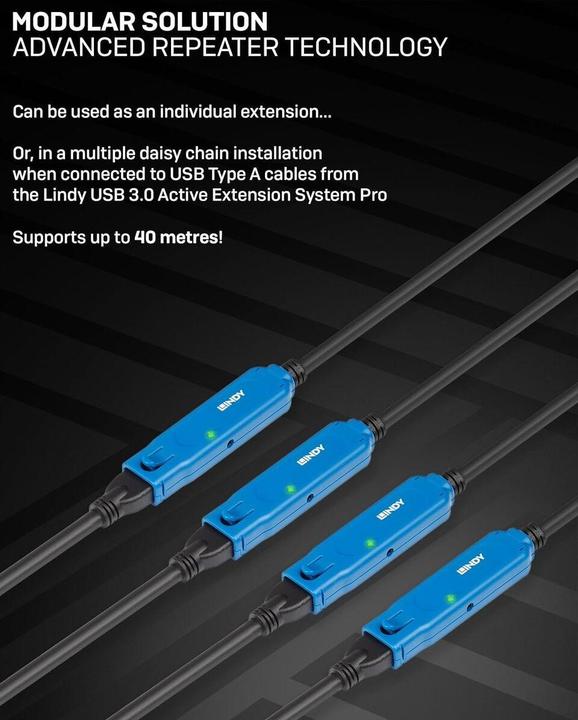 Actual product image Lindy 5m USB 3.2 Gen 1 C/A Active Extension Pro (5 m, USB 3.2 Gen 1)