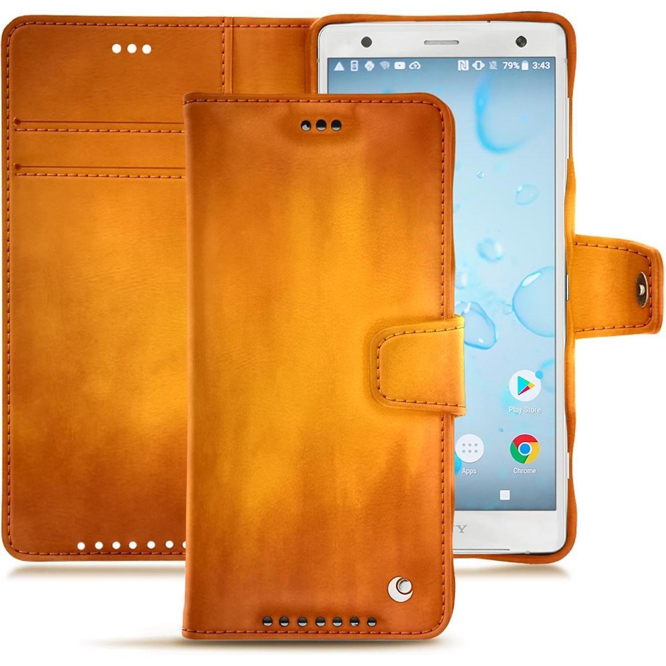 Noreve Lederschutzhülle Wallet (Sony Xperia XZ2), Smartphone Hülle, Orange