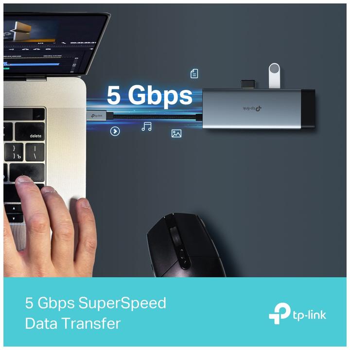 Produktbild TP-Link USB TYP-C 6-PORT HUB 1 HDMI 1 LAN 2 USB-A 1 USB-C (USB-C, 6 Ports)