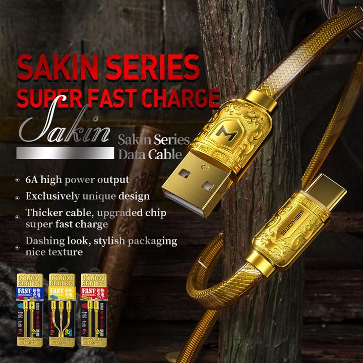 Actual product image Wekome WDC-161 Sakin-Serie – USB-A-zu-USB-C-Schnellladeverbindungskabel 6A 1 m (Gold) (1 m)