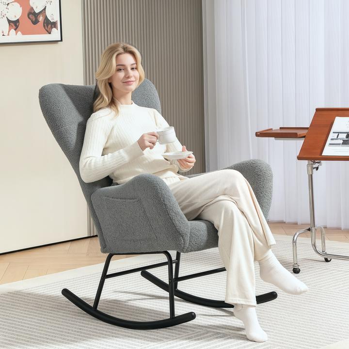 Produktbild Homcom Schaukelstuhl Teddystoff Grau