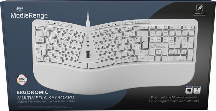 Immagine prodotto MediaRange Tastiera ergonomica bianca cablata/124 tasti/ruota di scorrimento (DE, Cablato)