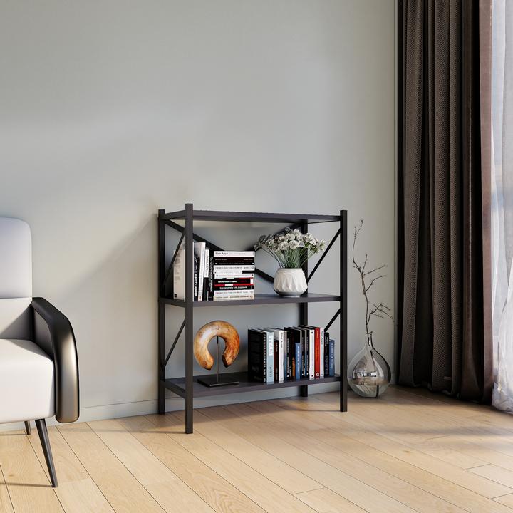 Actual product image VCM Wood Metal Storage Stand Shelf Bookcase Decorative Books Stand Shelf Insasi 2 (66 x 34 x 85 cm)