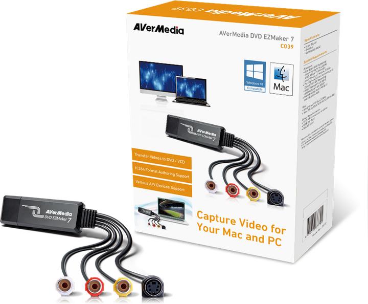 Produktbild AVerMedia DVD EZMaker 7 (USB 2.0, DVB-S, DVB-T2, analoges Fernsehsignal, DVB-S2, DVB-C, DVB-T)