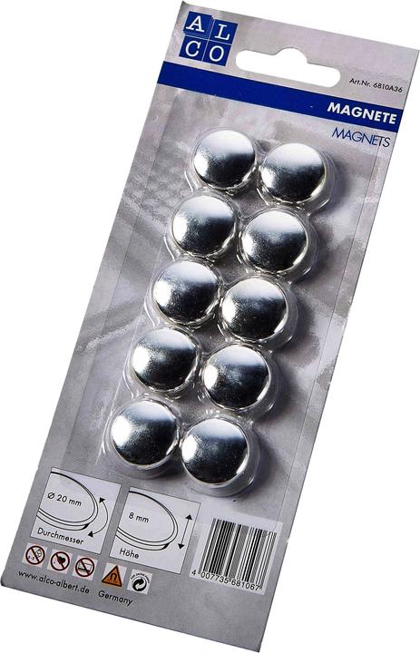 Immagine prodotto Alco Magneti piatti argento, diametro: 20 mm (10 x)