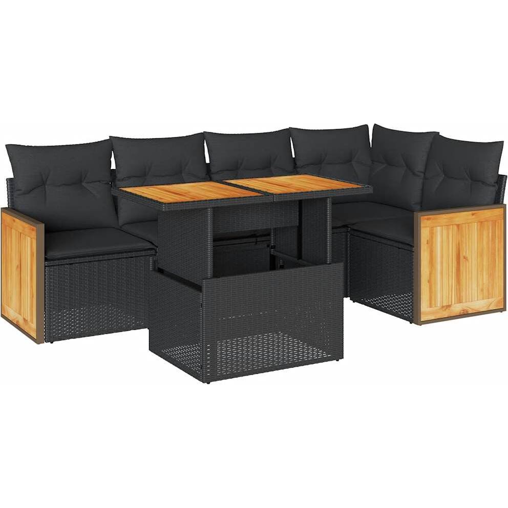 VidaXL, Gartenlounge, 6-tlg. Garten-Sofagarnitur mit Kissen Schwarz Poly Rattan