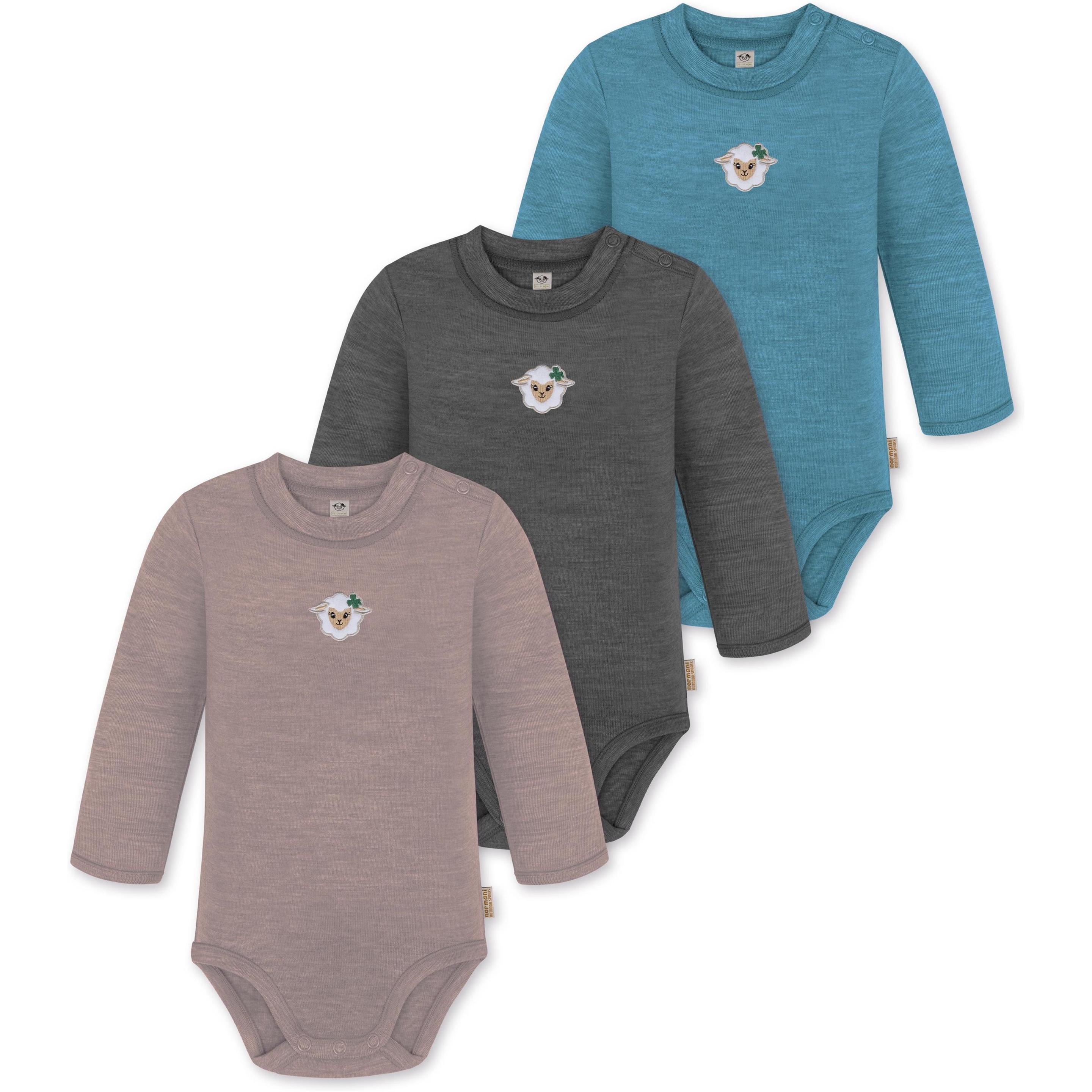 Normani, Herren, Body, 3er Pack Baby Merino Langarmbody „Tuai" - 9403, Blau, (86)