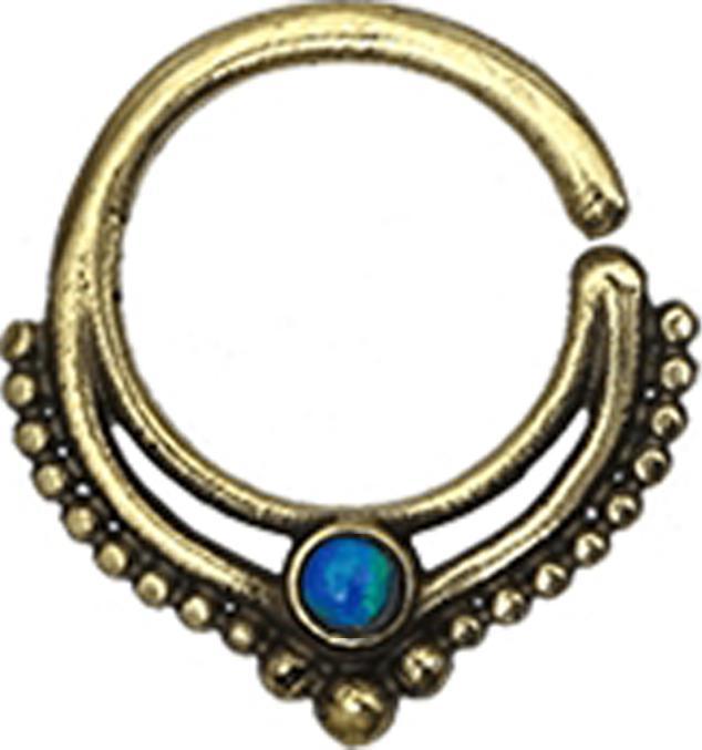 Produktbild Star Piercing Micro Piercing Ring vergoldet Kugelrand mit Opal blau (Messing)