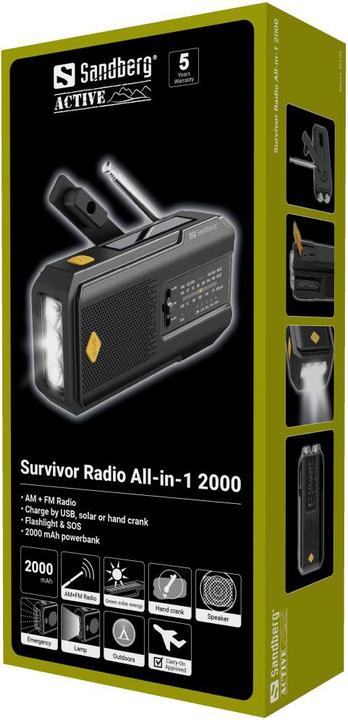 Image du produit Sandberg Survivor Radio Tout-en-1 2000 (AM, FM, Fréquence radio (RF))