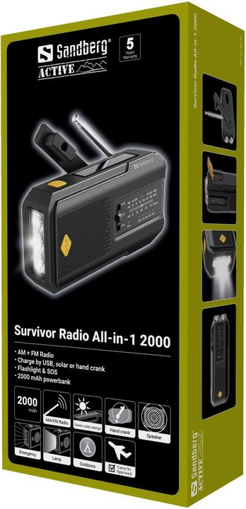 Actual product image Sandberg Survivor Radio All-in-1 2000 (AM, FM, Radio Frequency (RF))