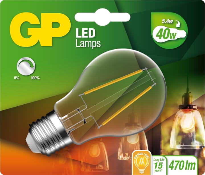 Actual product image GP Lighting Lighting Filament Classic E27 5W (40W) dimmable 470 lm (E27, 4.20 W, 470 lm, 1 x, E)