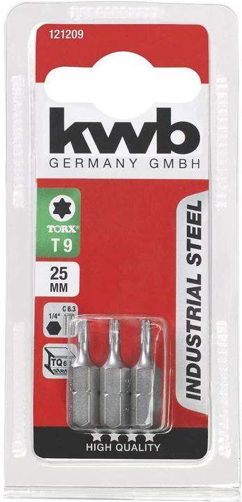 kwb Bit-Set Industrial Steel Bits 1/4 Torx T9 3-Stück (Innensechsrund TX)