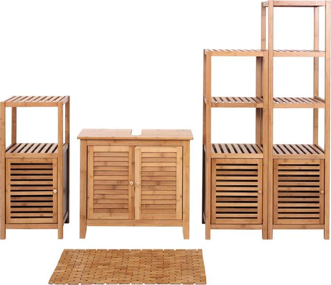 Produktbild Mendler Badezimmerset, Komplett Badezimmer Badmöbel Badset Badschrank mit Tür, Bambus