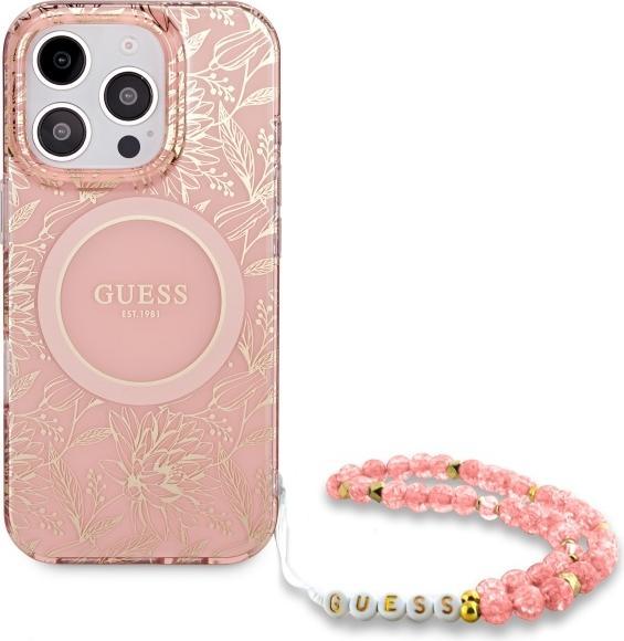 Productafbeelding Guess Bloemen met parelband hoesje voor Apple iPhone 16 Pro - roze (Apple iPhone 16 Pro)