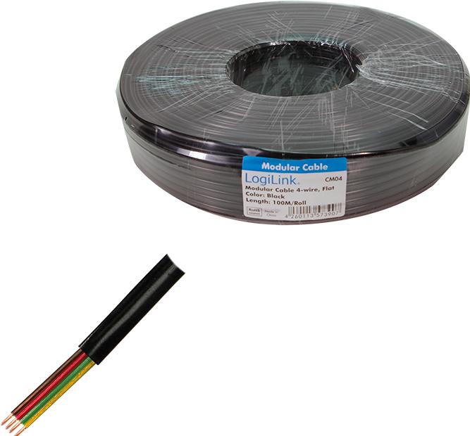 Actual product image LogiLink Telephone cable, 100 m, 4-core, flat, black