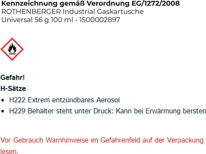 Produktbild Rothenberger Universal Nachfüllkartusche 100