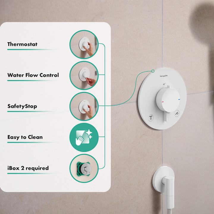 Actual product image hansgrohe Thermostatic Shower and Bathtub Mixer with SafetyStop, Water Flow Control, Ultra-Flat Design