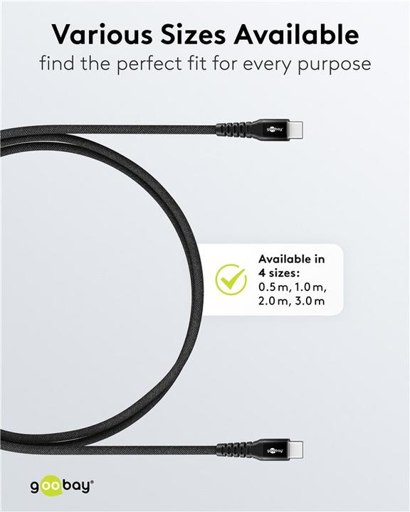 Produktbild Goobay USB-C Supersoftes Textilkabel mit Metallsteckern, 2 m, schwarz (2 m, USB 2.0, 60 W)