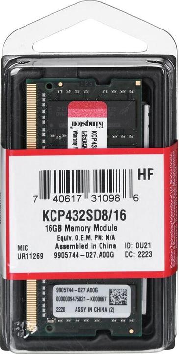 Image du produit Kingston KCP432SD8/16 (1 x 16GB, 3200 MHz, RAM DDR4, SO-DIMM)
