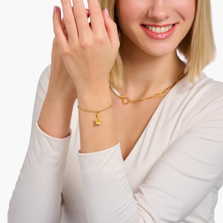 Immagine prodotto Thomas Sabo Ciondolo a forma di corona LONDON con pietre bianche placcate oro (Argento 925)