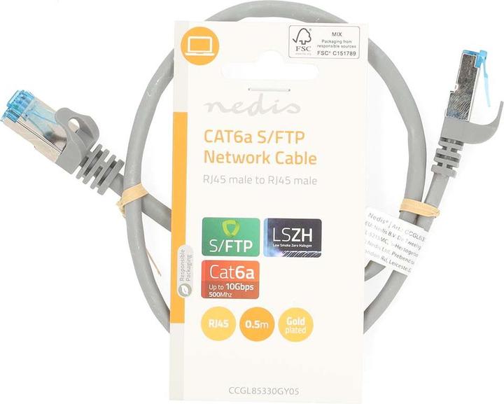 Immagine prodotto Nedis Cavo di rete CAT6a | S/FTP | RJ45 maschio | RJ45 maschio | 0,50 m | Senza strappi | Rotondo | LSZH | (S/FTP, CAT6a, 0.50 m)