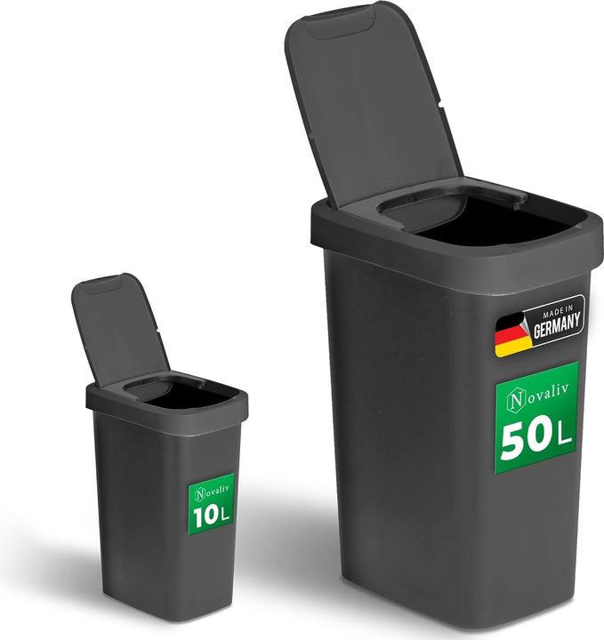 Produktbild Novaliv Abfalleimer-Set 10L + 50L, Mülleimer mit 2in1 Deckel, Klappdeckel & Schwingdeckel, Anti-Geru (10 l)